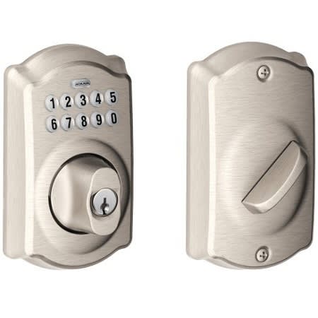 Schlage BE365 V CAM 619 Camelot Keypad Deadbolt Electronic Keyless Entry Lock, Satin Nickel